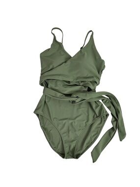 aerie Sage Green One-Piece Wrap Swimsuit
